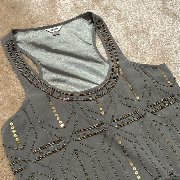 Fossil olive green and gold beaded and sequin top - Picture 10 of 16